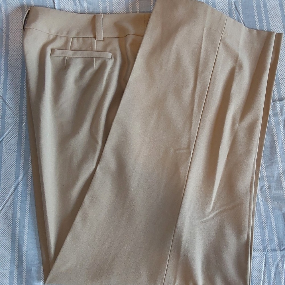 TALBOTS Women's‎ 14P Tan Dress Career Pants Flat Front w/Zip Stretch